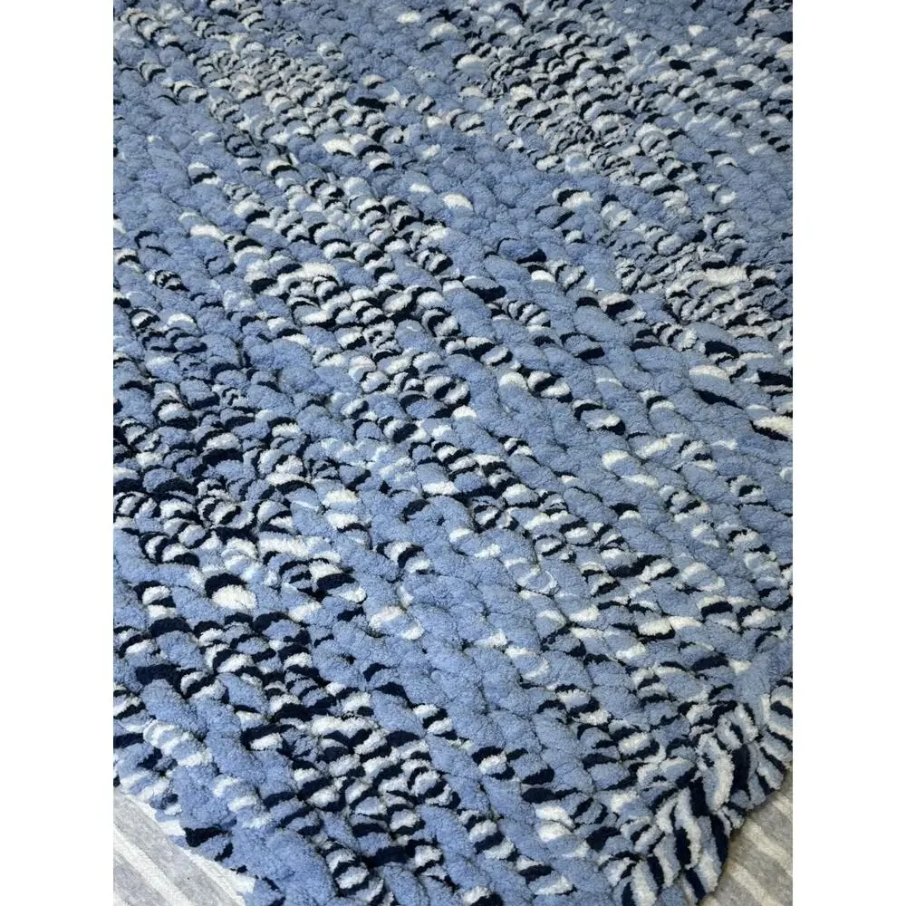 New Thick Chunky Chenille Handmade Hand Crochet Blue Multicolor Cozy Warm Throw